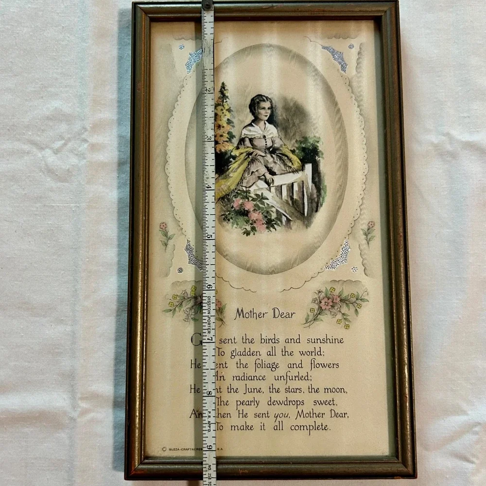 Vintage Buzza Company Mother Dear Framed Poem Lithograph Wall Art Craftacres 5x9